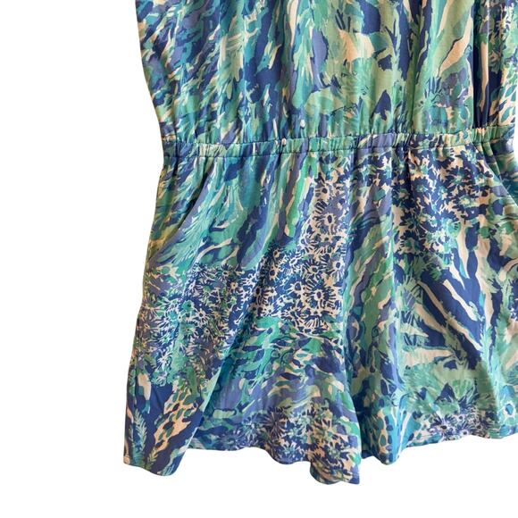 Lilly Pulitzer Blue coastal print romper halter style pockets resort vacation M - Picture 4 of 9